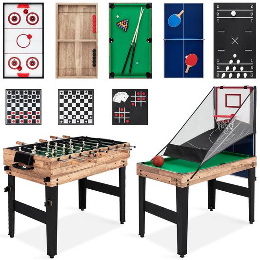 13-In-1 Combo Game Table Set W/ Ping Pong, Foosball, Basketball, Air Hockey, Archery - Natural